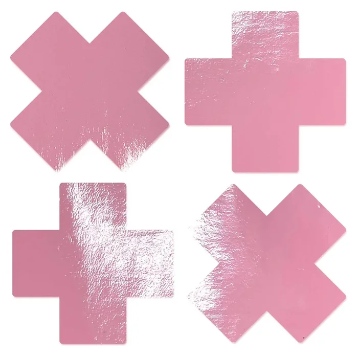 Petite Plus X Two Pair of Small Latex Baby Pink Crosses Nipple Pasties by Pastease