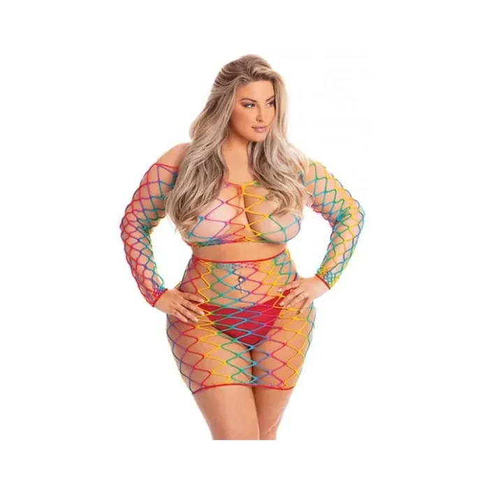 Pink Lipstick Pot Of Gold Skirt Set Rainbow Qn