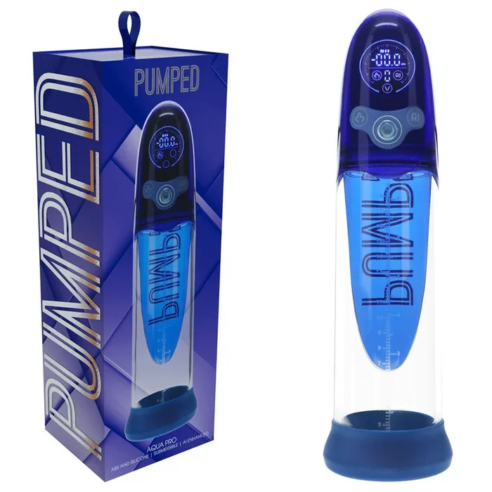 PUMPED Aqua-Pro Auto Pump – Blue – Blue/Clear USB Rechargeable AI-Enabled Submersible Auto Penis Pump