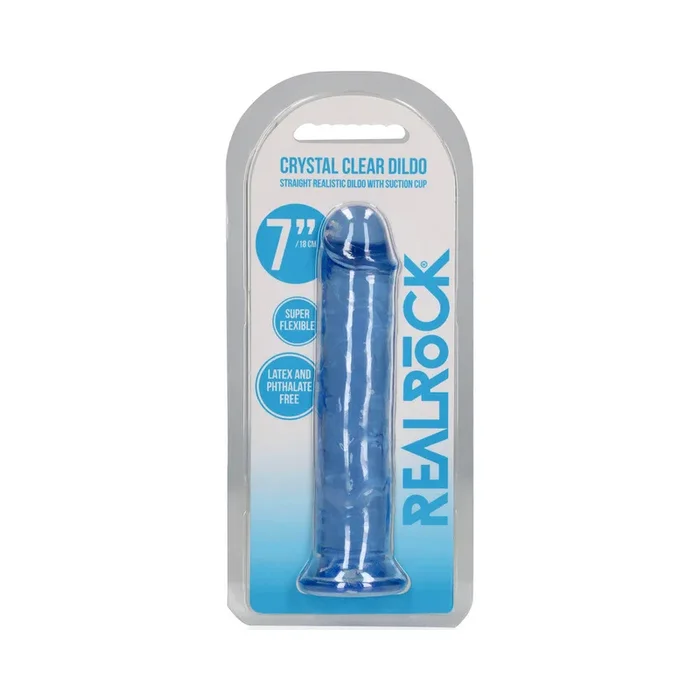 RealRock Crystal Clear Straight 7 in. Dildo Without Balls Blue