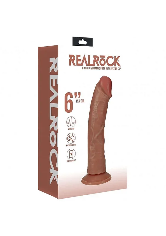 RealRock Vibrating Cock Regular Curved 6 inches Caramel