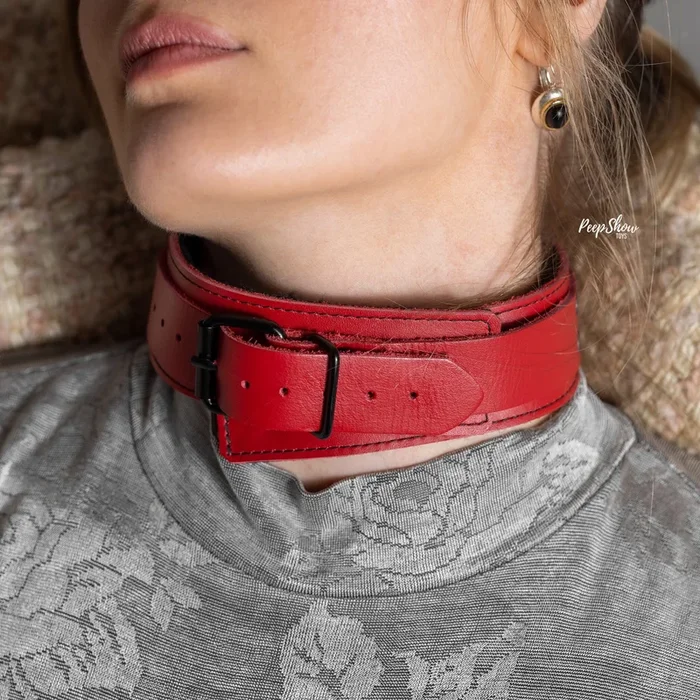 Red Leather Collar with Faux Fur – Real Leather