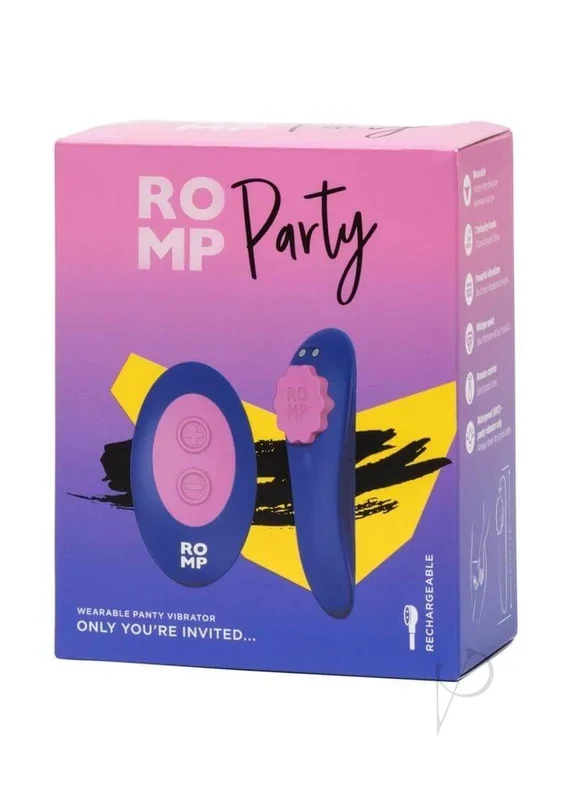 Romp Party Rechargeable Silicone Clitoral Vibrator with Remote – Blue/Pink