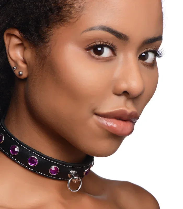 Royal Vixen Leather Choker with Rhinestones – Purple
