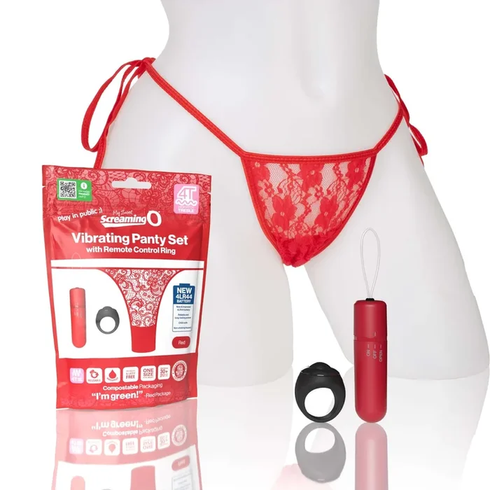 Screaming O My Secret 4T Panty Vibe Red High Pitch Treble Vibrating Panty Set with Remote Control Ring