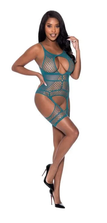 Seamless Merry Widow with Thigh Cuffs (Teal Blue/Greenish, O/S)