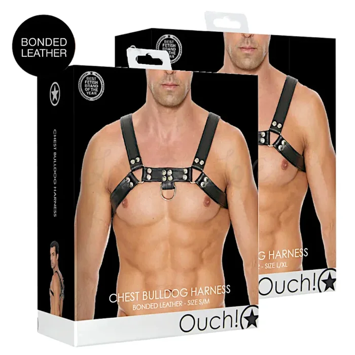 Shots Ouch! Bulldog Bonded Leather Chest Harness L/XL OR S/M