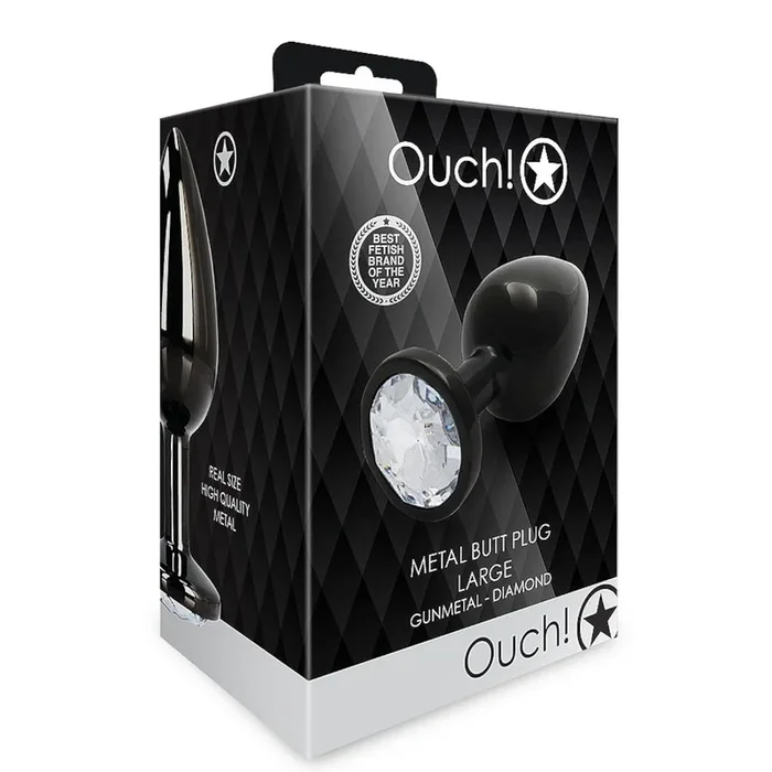 Shots Ouch! Round Gem Butt Plug GunMetal/Diamond