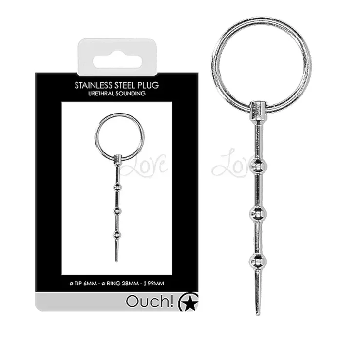 Shots Ouch! Urethral Sounding Metal Penis Plug Tip 6 MM Ring 28 MM