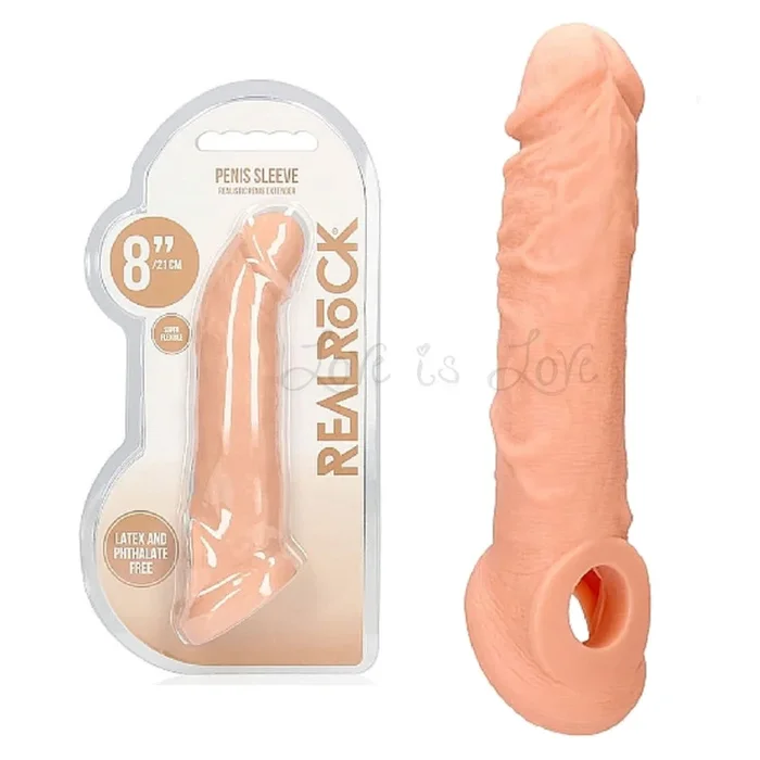 Shots RealRock Realistic Penis Sleeve 8″/20cm Extender And Ball Stretcher Flesh