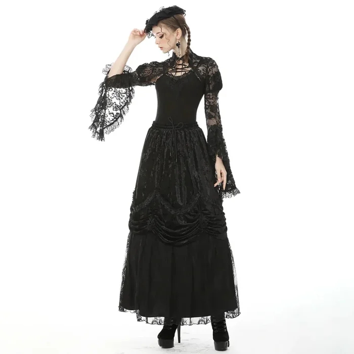 Shoulder Puff Gothic Lace Bell Sleeve Shrug Black M
