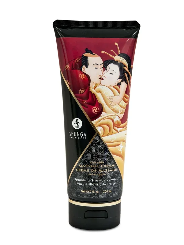 Shunga Massage Cream – Sparkling Strawberry Wine Flavor, 7 oz | Silky Smooth
