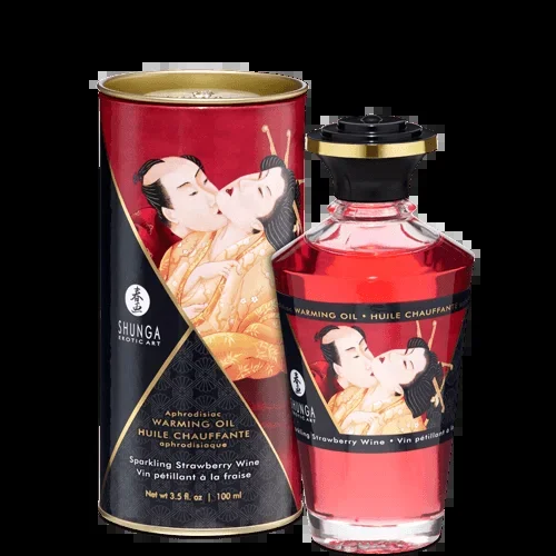 Shunga Warming Massage Oil Sparkling Strawberry Wine 3.5 Oz