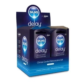 Skins Benzocaine Delay Gel Foils 3ml 36-Pack with POS – Last Longer, Perform Stronger