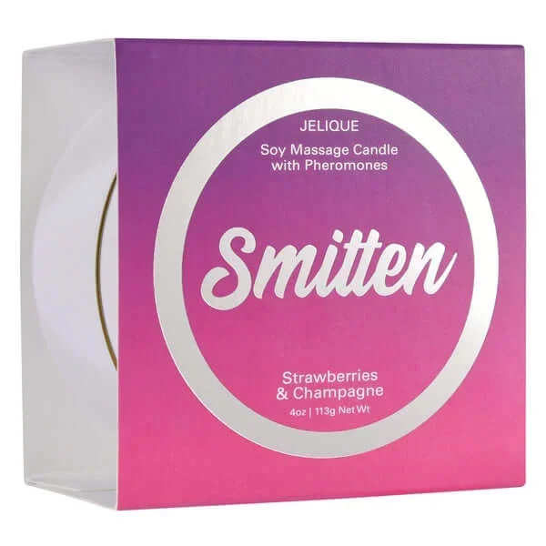 Smitten Strawberries and Champagne Massage Candle with Pheromones – 4 oz – Classic Erotica