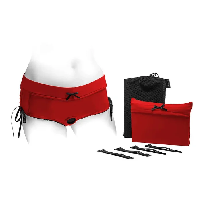 SpareParts Sasha Cinch Booty Short Harness Red Size M