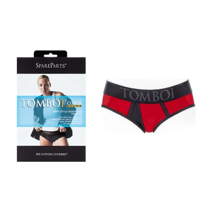 SpareParts Tomboi Cover Brief Underwear Harness Nylon Red XS