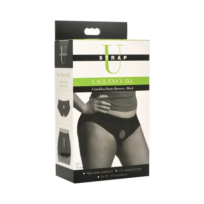Strap U Lace Envy Crotchless Panty Harness Black 3XL
