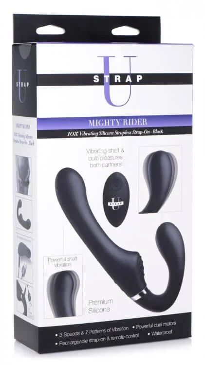Strap U Mighty Rider 10X Vibrating Strapless Strap On by XR Brands: Dive into Uninhibited Pleasure