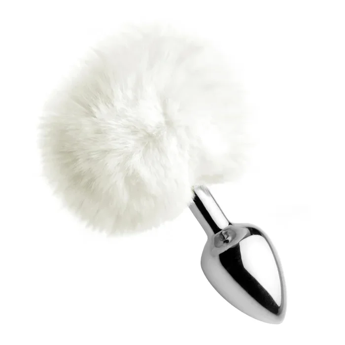 Tailz White Fluffy Bunny Tail Butt Plug White Silver