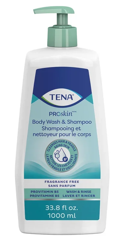 TENA Scent Free Body Wash & Shampoo, 1L
