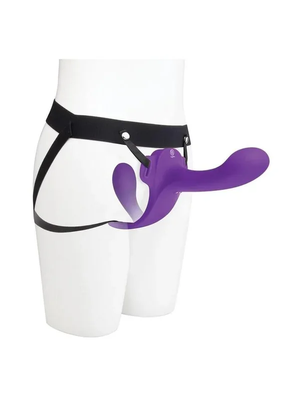 Together Lock-In Dual-Ended Vibrating Rechargeable Strap-On and Harness
