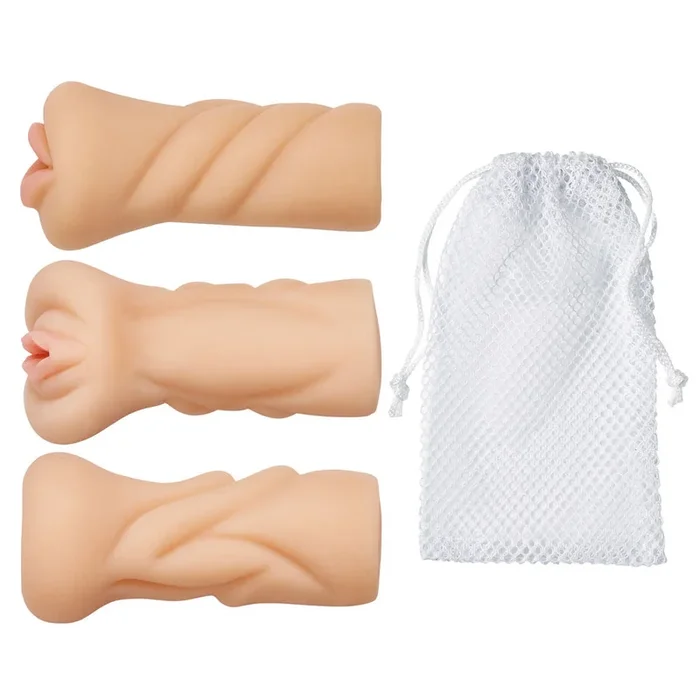 Trio Stroker Masturbator Kit – Compact Flesh, Ass, and Mouth Textures Male Masturbator
