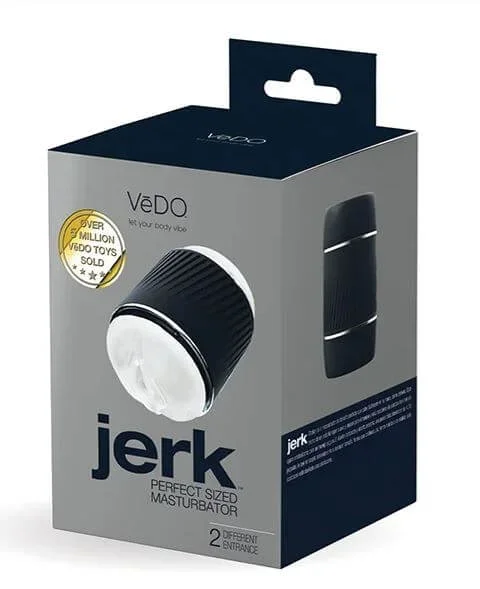 VEDO Jerk Masturbation Sleeve – Black with Clear Case | Compact Open-Ended Stroker for Men