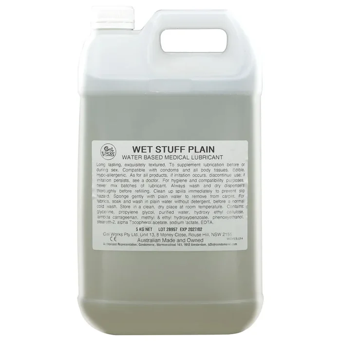 Wet Stuff Plain – 5kg Bottle – Water Based Lubricant with Vitamin E – 5 kg Bottle